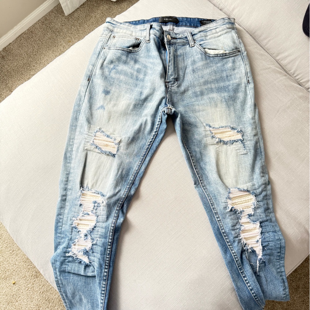AMIRI Men’s Distressed Light Blue Jeans